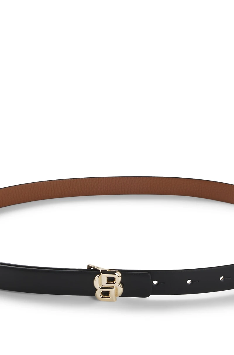 Reversible leather belt with monogram buckle