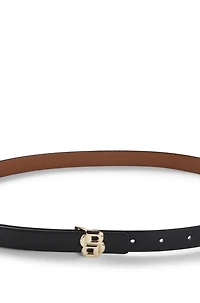 Reversible leather belt with monogram buckle
