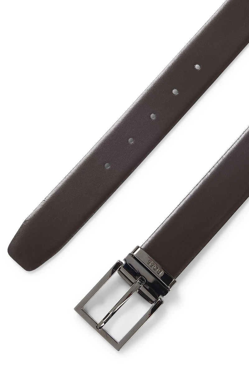 Reversible Italian-leather belt with gunmetal hardware