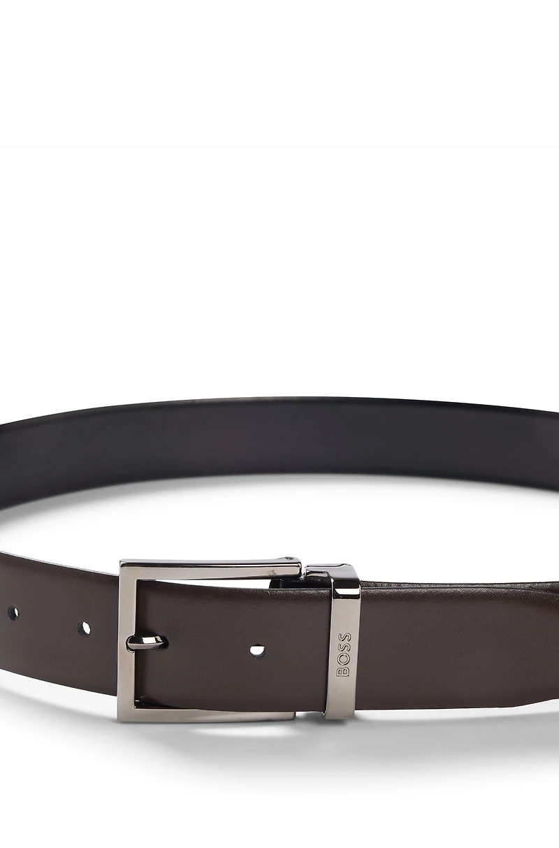 Reversible Italian-leather belt with gunmetal hardware