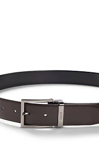Reversible Italian-leather belt with gunmetal hardware