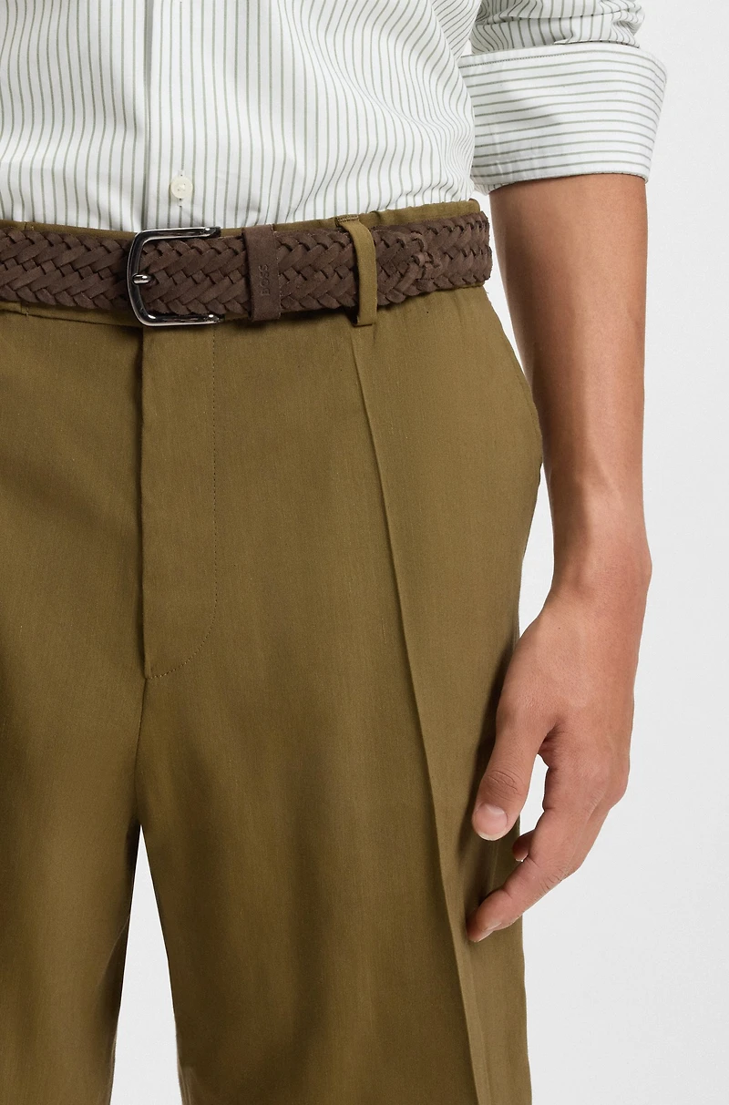 Woven suede belt with logo keeper