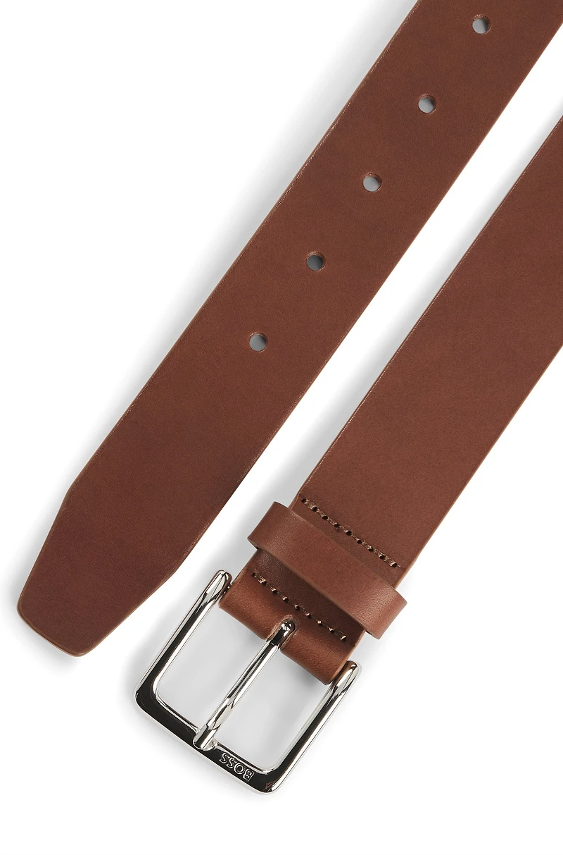 Italian-leather belt with silver-tone buckle