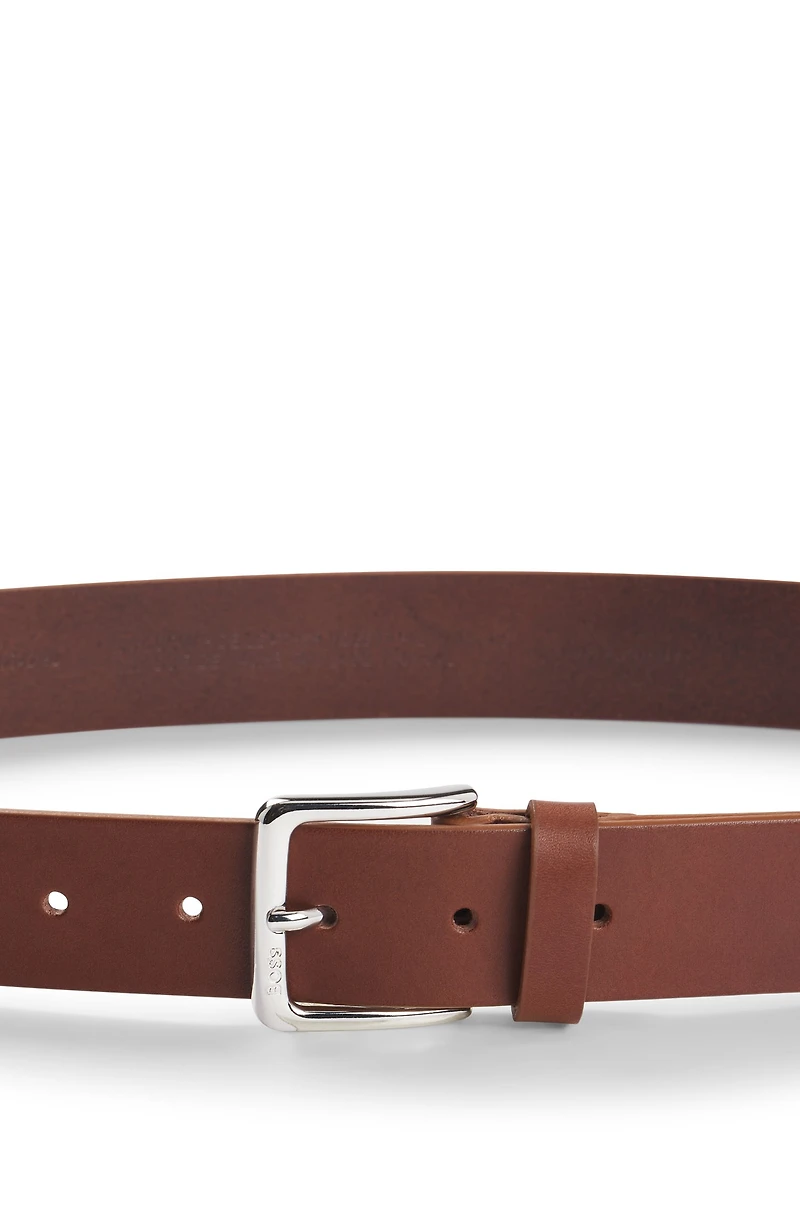 Italian-leather belt with silver-tone buckle