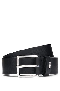 Structured-leather belt with logo keeper