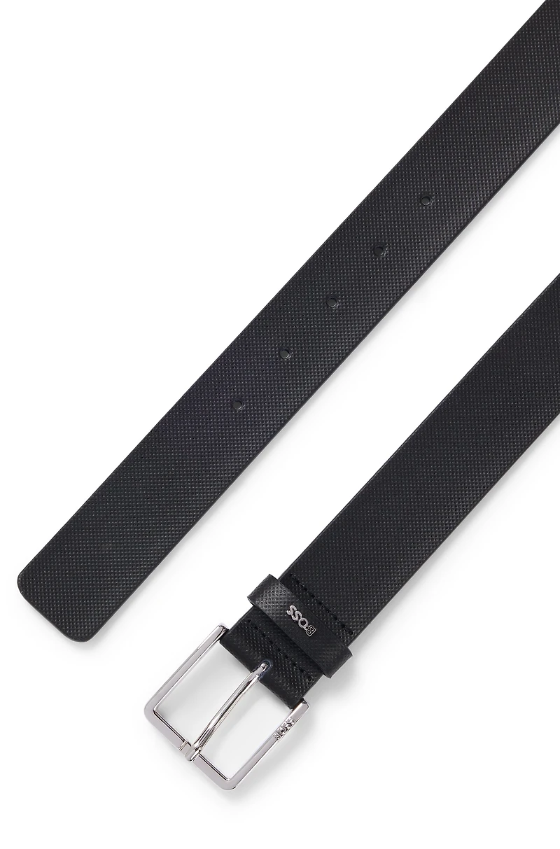 Structured-leather belt with logo keeper