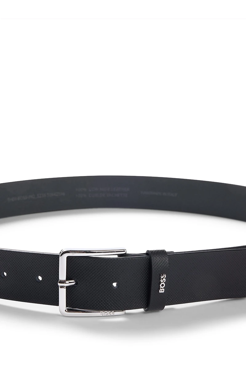 Structured-leather belt with logo keeper