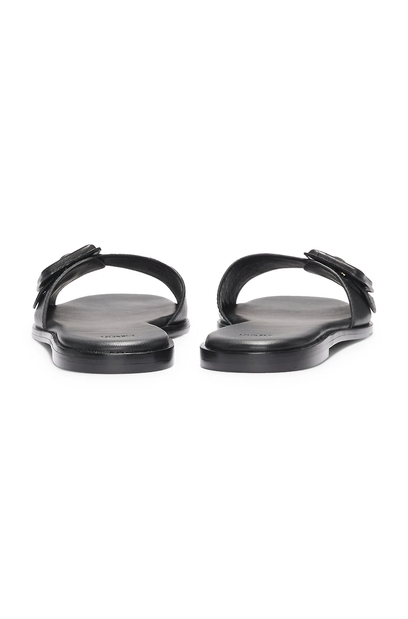 Leather slides with logo-detail buckle