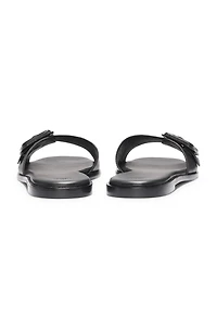 Leather slides with logo-detail buckle