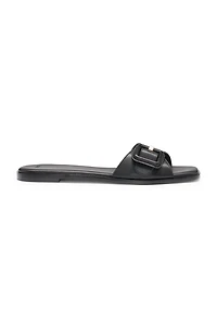 Leather slides with logo-detail buckle