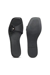 Leather slides with logo-detail buckle