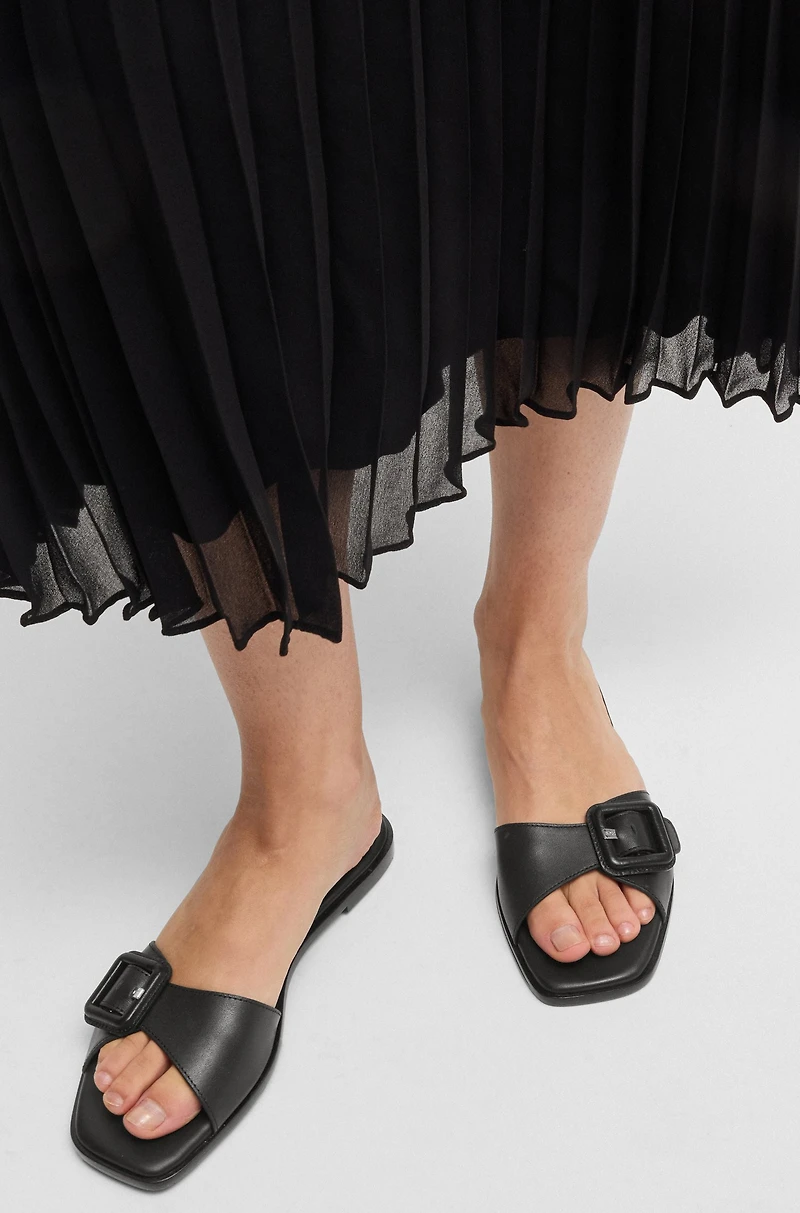 Leather slides with logo-detail buckle