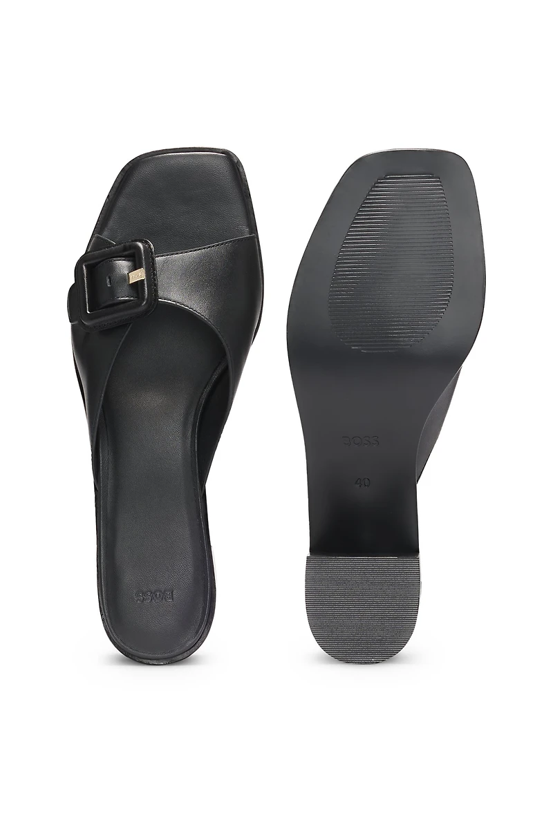 Leather mules with buckle detail