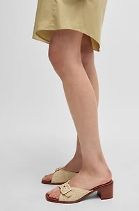 Raffia mules with leather trims