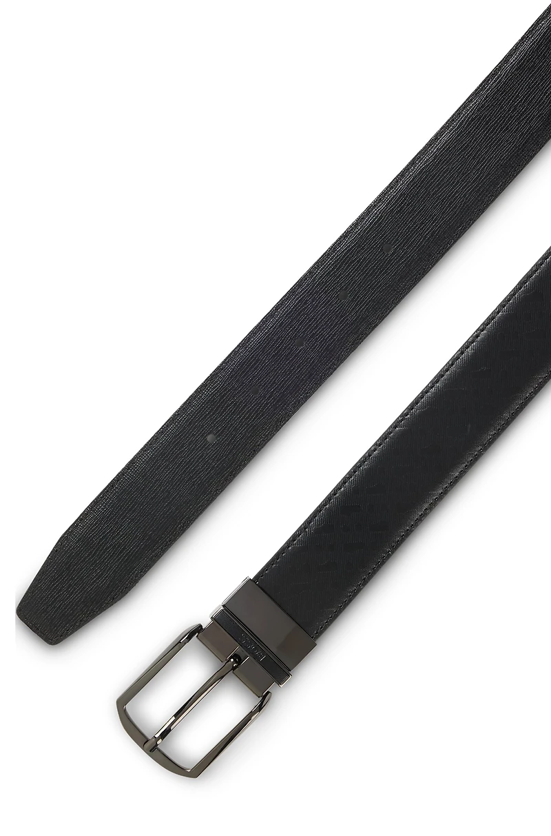 Reversible belt in monogrammed and structured Italian leather