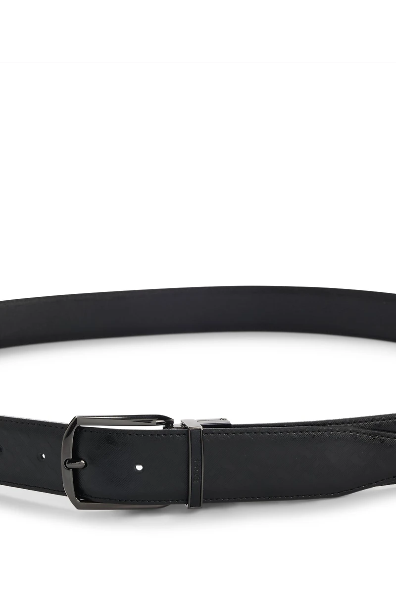 Reversible belt in monogrammed and structured Italian leather