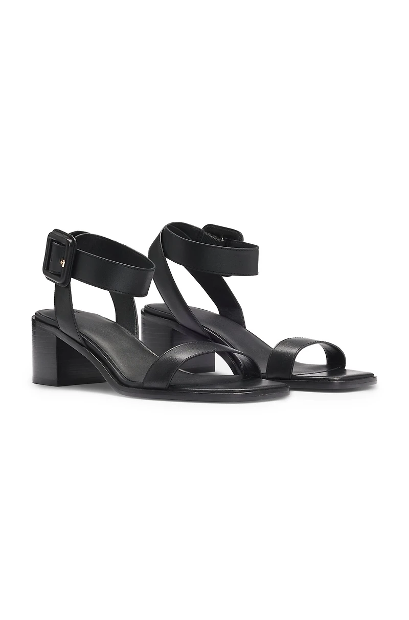 Leather sandals with block heel