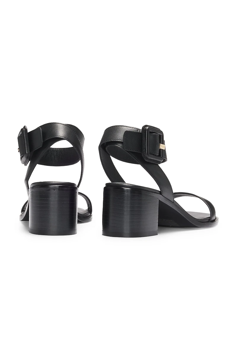 Leather sandals with block heel