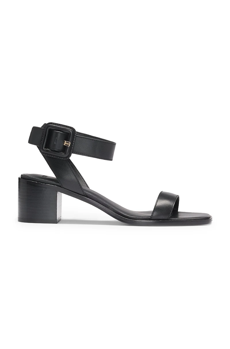 Leather sandals with block heel