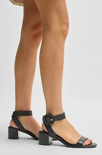 Leather sandals with block heel