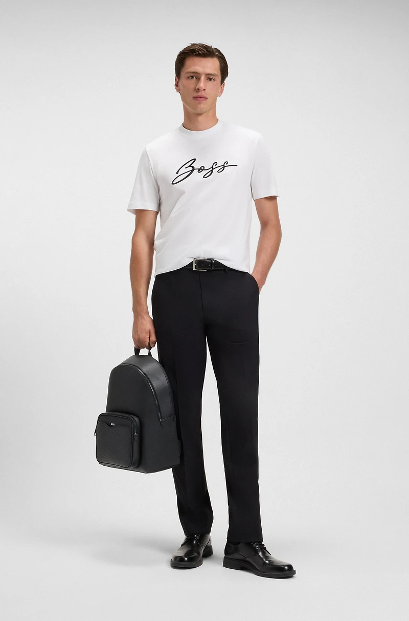 Backpack with monogram-patterned pocket
