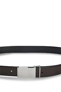Reversible Italian-leather belt with pin and plaque buckles