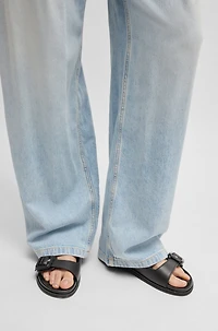 Leather slides with twin buckled straps