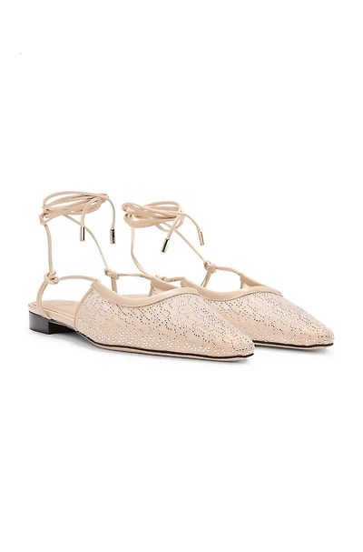 Mesh mules with rhinestone embellishments
