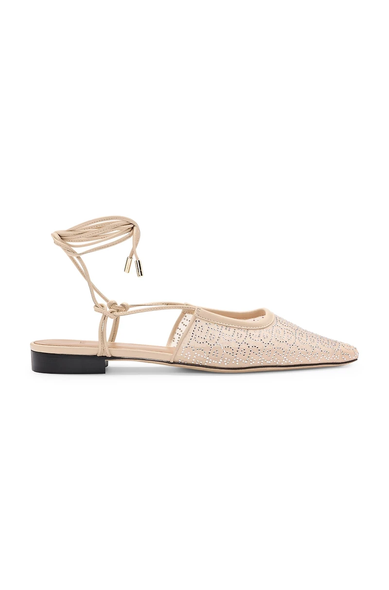 Mesh mules with rhinestone embellishments