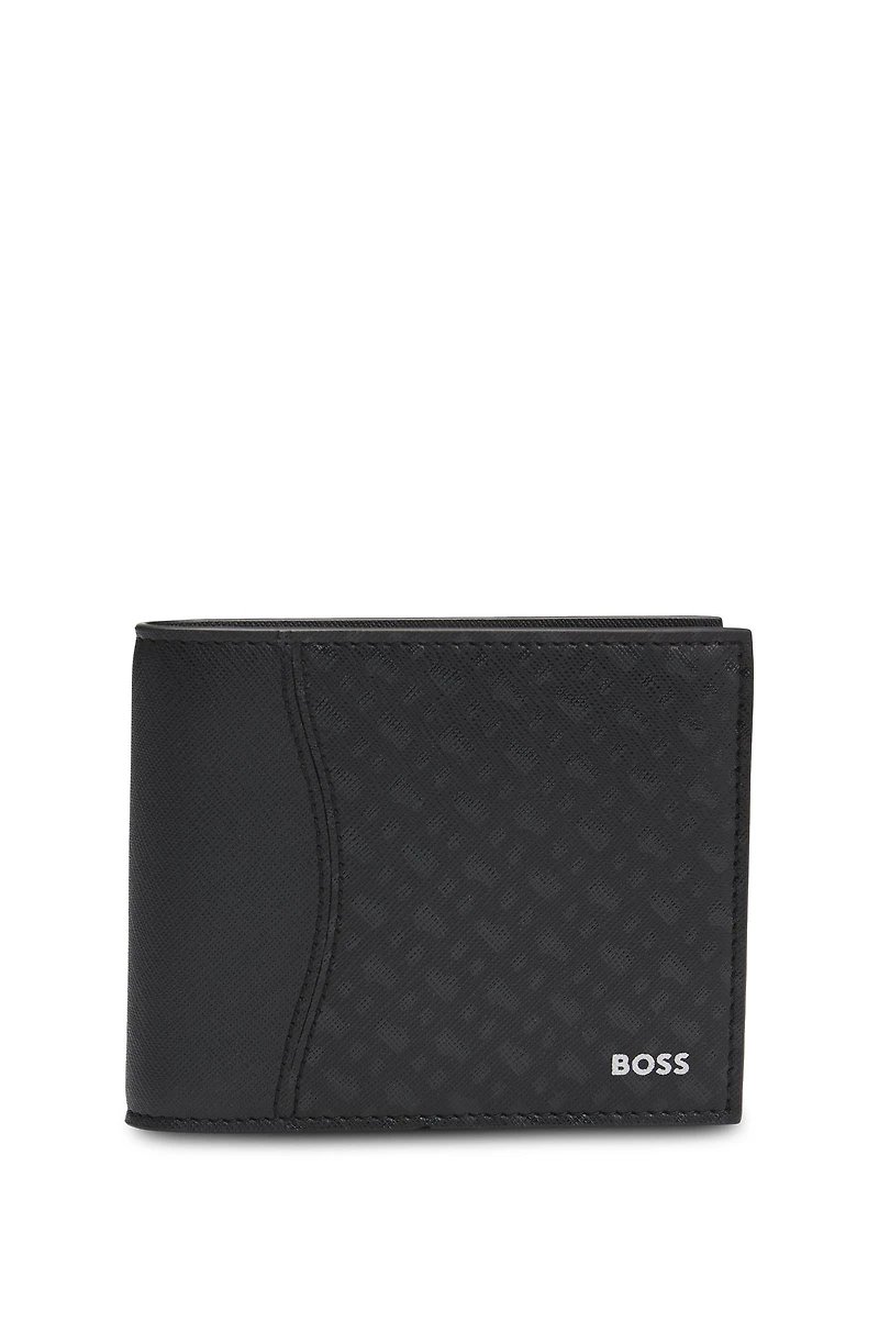 Structured trifold wallet with monogram pattern