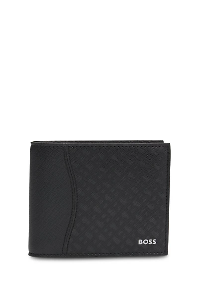 Structured trifold wallet with monogram pattern