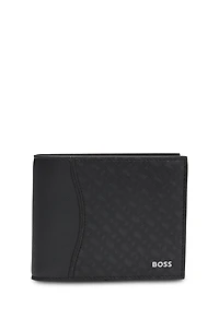 Structured trifold wallet with monogram pattern