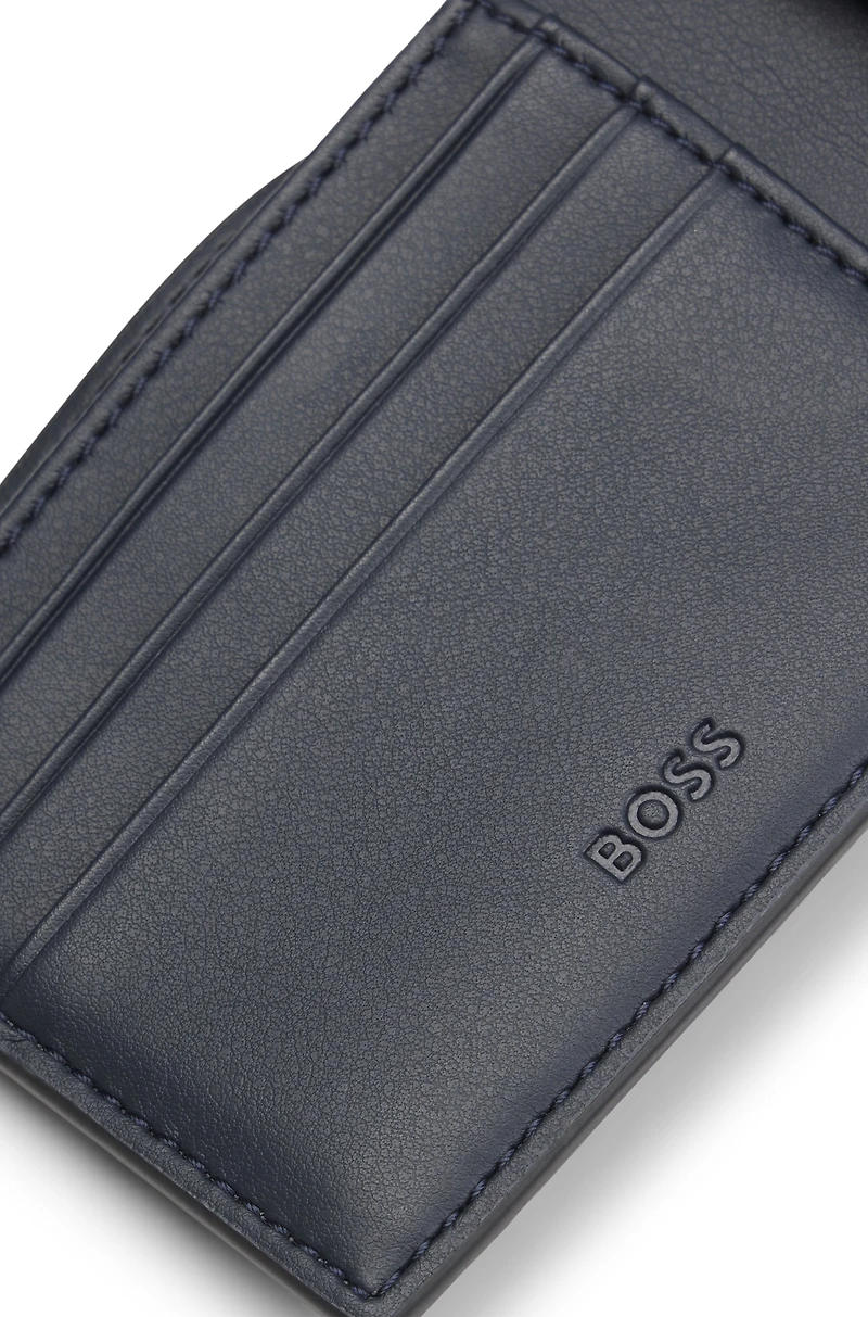 Faux-leather folding wallet with textured trim