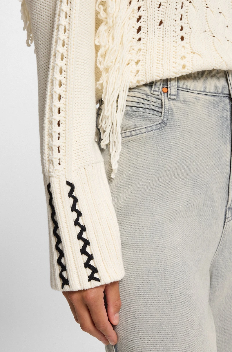 Wide-leg jeans with deep hem slits