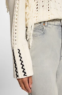 Wide-leg jeans with deep hem slits