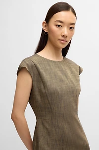 Cap-sleeve dress melange stretch sharkskin
