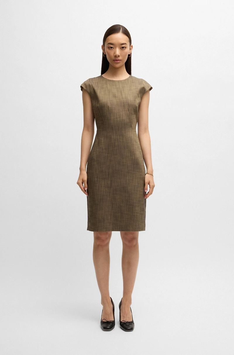 Cap-sleeve dress melange stretch sharkskin