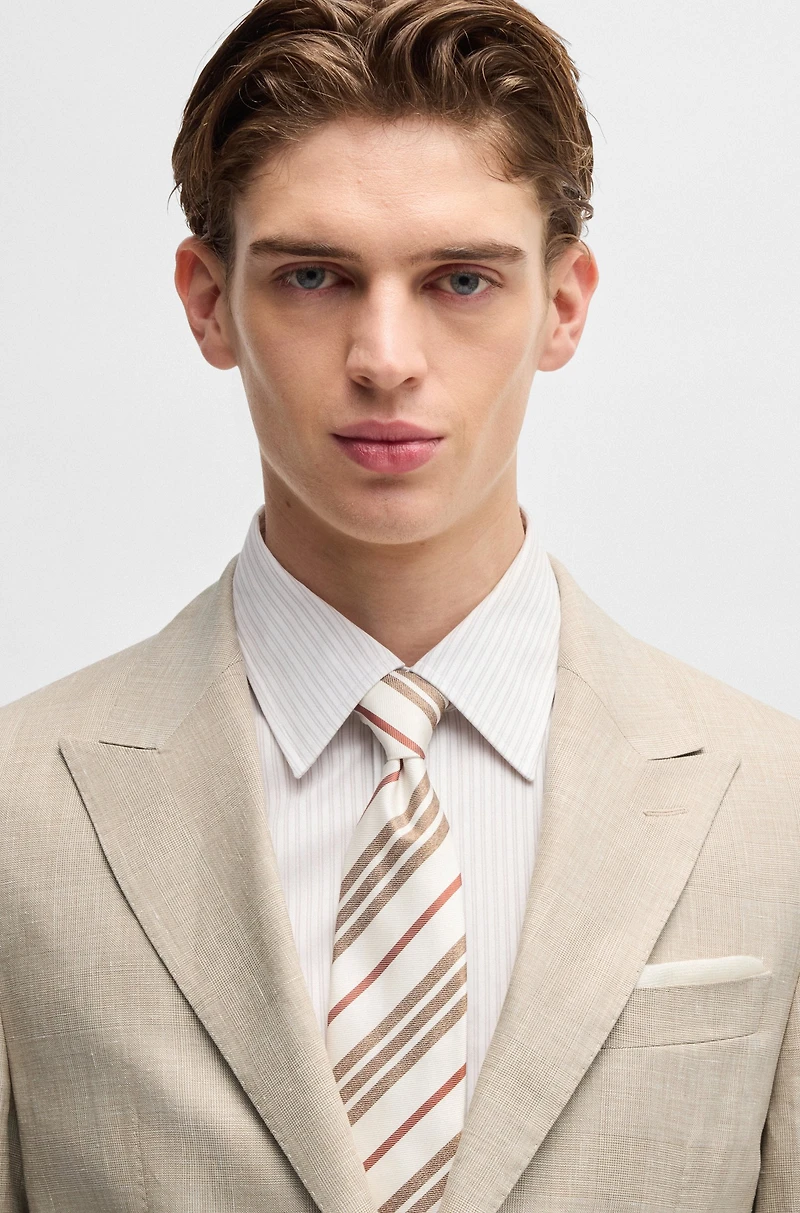 Slim-fit suit checked linen, wool and silk