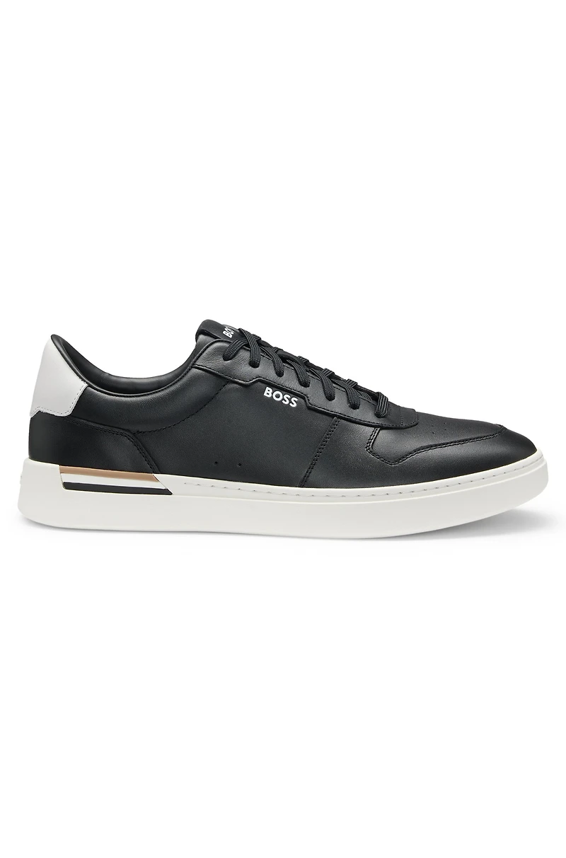 Leather trainers with signature-stripe details