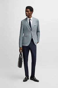 Regular-fit patterned blazer with linen and cotton