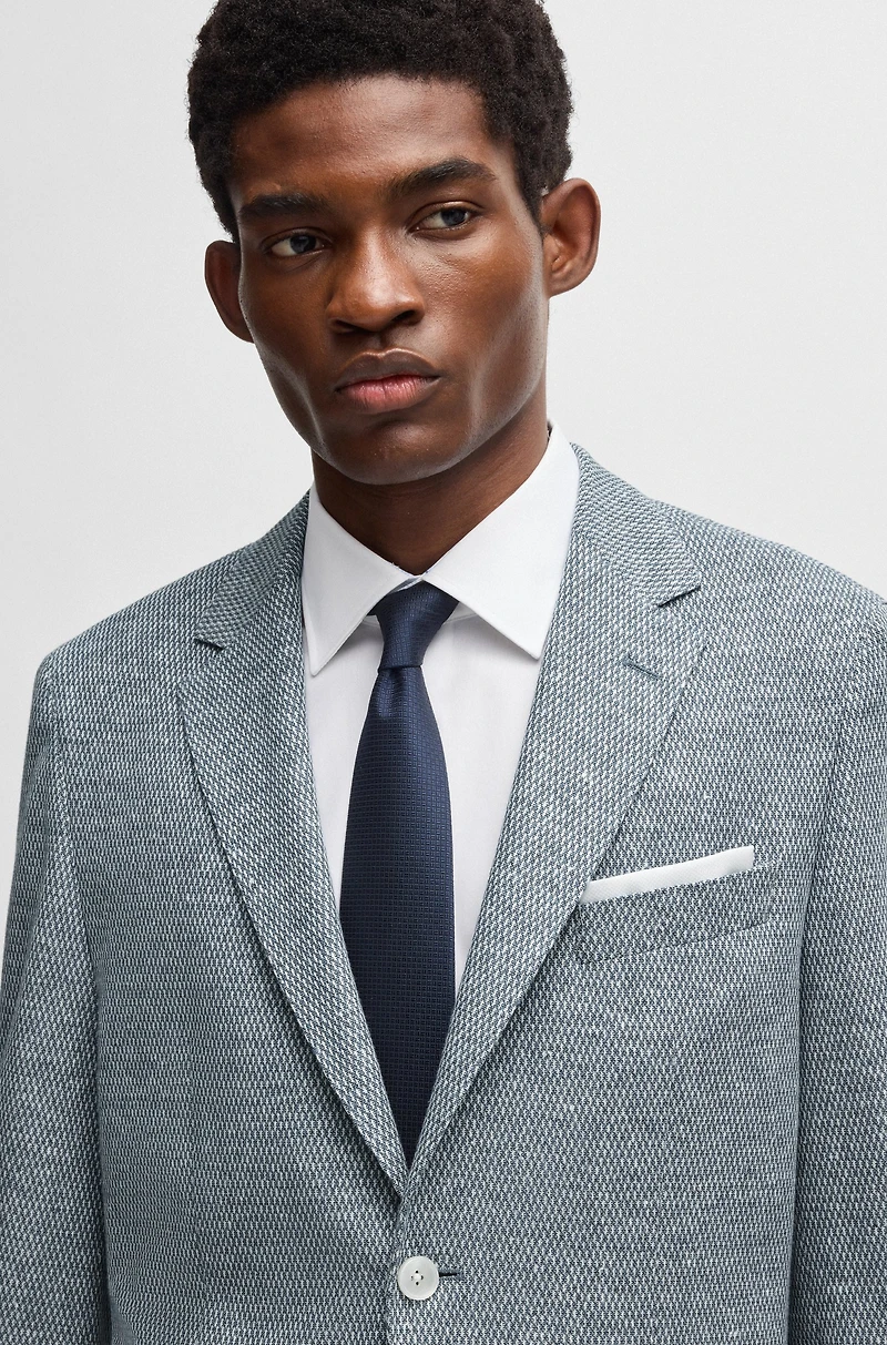 Regular-fit patterned blazer with linen and cotton
