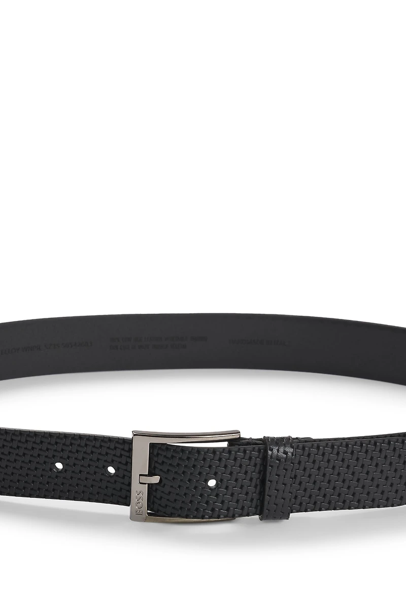 Leather belt with woven effect
