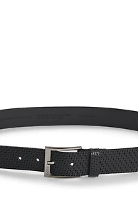 Leather belt with woven effect
