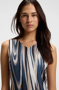Printed-twill dress with asymmetric hemline
