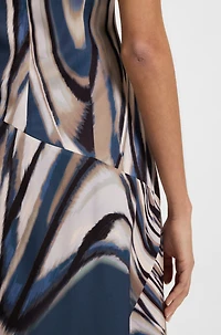 Printed-twill dress with asymmetric hemline