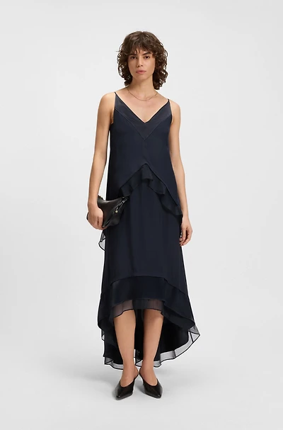 Layered satin dress with silk inserts