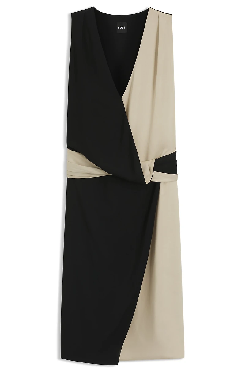 Color-blocked dress with wrap front