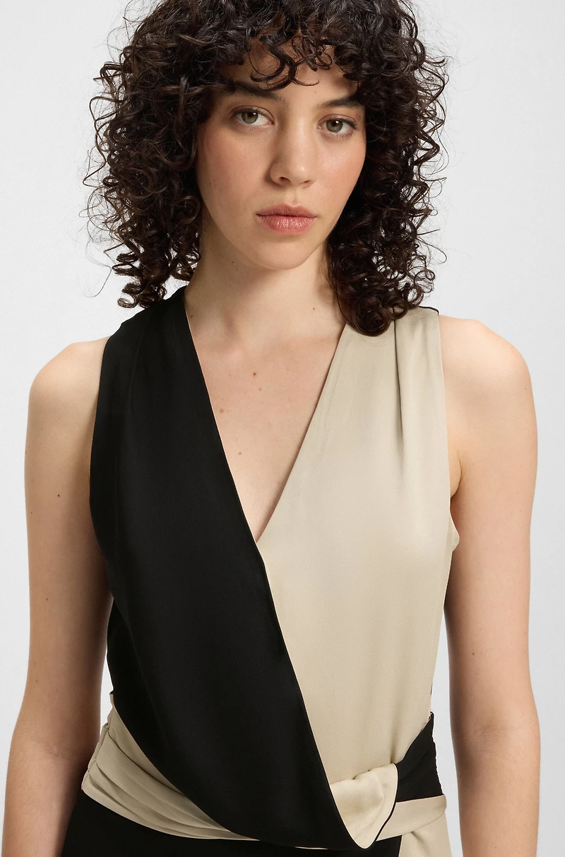 Color-blocked dress with wrap front