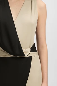 Color-blocked dress with wrap front