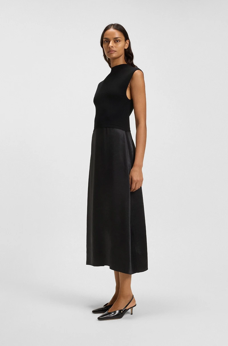 Knitted dress with satin skirt